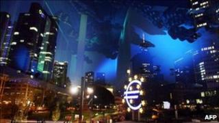 Giant euro sign near the European Central Bank in Frankfurt