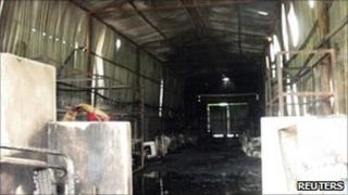 Charred remains of the shoe factory in Hai Phong (30/07/11)