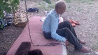 The old man chained to a tree in Russia's Rostov-on-Don region (image: Russian chief prosecutor's office)