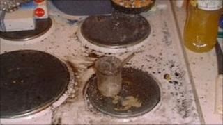 A photo of Richard Handl's kitchen where he was conducting his experiment