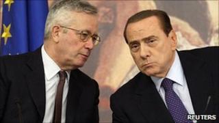 Giulio Tremonti, left, with PM Silvio Berlusconi. 12 Aug 2011