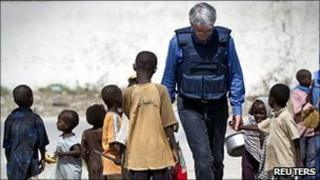 Andrew Mitchell visits a camp for displaced people in Mogadishu