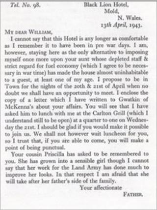 Operation Mincemeat letter written on Black Lion headed paper (picture courtesy of David Rowe)