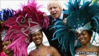 Boris Johnson with Notting Hill Carnival mas band Genesis
