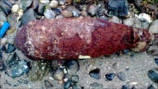 Bomb washed up on beach