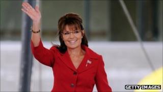 Former Alaska governor Sarah Palin prepares to speak at a Tea Party Express rally on September 5, 2011 at Veteran's Memorial Park in Manchester, New Hampshire.