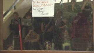 Students camped in a lecture theatre