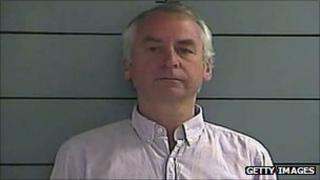 Paul Douglas Peters, 50, is booked at the Oldham County Jail in LaGrange, Kentucky, on 15 August 2011 over alleged involvement in the 'collar-bomb' hoax which targeted a Sydney teenager