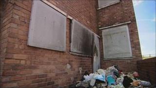 Derelict former colliery terraces in Pleasley