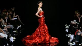 Model in red dress