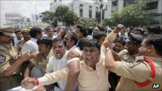 Pro-Telangana protestors in Hyderabad