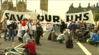 Protesters on Westminster Bridge