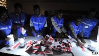 Votes being counted in Liberia