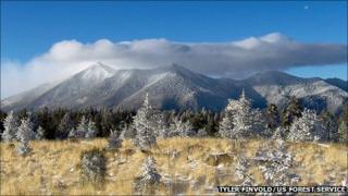 A shot of the San Francisco Peaks in winter