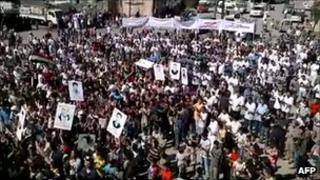 Amateur footage allegedly of anti-government protests in Deraa on 14 October 2011