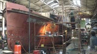 The Massey Shore being worked on at Gloucester Docks