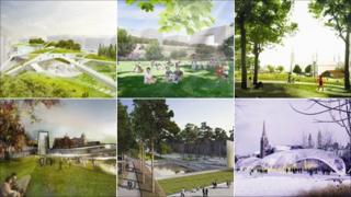 The six designs shortlisted for Union Terrace Gardens in Aberdeen
