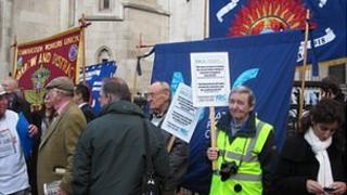 Trade union members protest outside High Court hearing, 25th October 2011