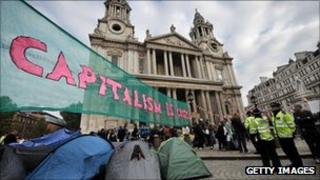 Protesters outside St Paul's Cathedral