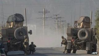 US soldiers near the US base in Kandahar on 27 October 2011