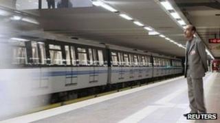 A new metro subway train arrives at the newly opened metro system in Algiers, October 31, 2011.