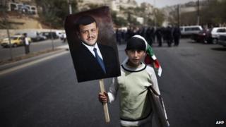 Boy at Amman protest calling for reform - April 2011