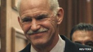 George Papandreou at emergency cabinet meeting, 6 November 2011