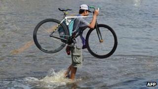 Cyclist in flood