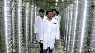 Iranian President Mahmoud Ahmadinejad visiting the Natanz uranium enrichment facility, 8 April 2008