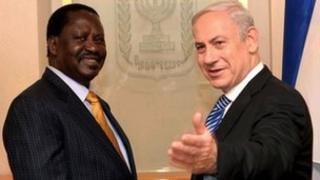 Raila Odinga (l) and Benjamin Netanyahu on 14 November