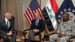 Joe Biden with US Ambassador James Jeffrey (l) and General Lloyd Austin 29 November 2011