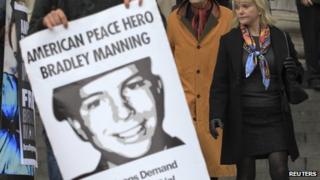 Bradley Manning poster at a demonstration in London