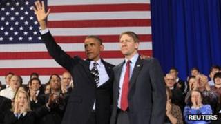 President Barack Obama with Richard Cordray during a trip to Cleveland, Ohio 4 January 2012