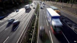 Cars and lorries on the motorway