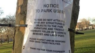 Sign on tree