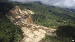 Aerial view of landslide on 24 January 2012