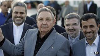 President Ahmadinejad with Raul Castro in Cuba (12 Jan 2012)