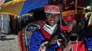 Young Ethiopian Orthodox Christians are pictured during the annual festival of Timkat in Lalibela, Ethiopia which celebrates Epiphany, the Baptism of Jesus in the Jordan River, on 20 January 2012.