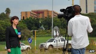 TV crew outside hospital in Pretoria