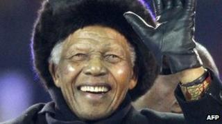 Nelson Mandela at the 2010 World Cup football final in Soweto (July 2010)