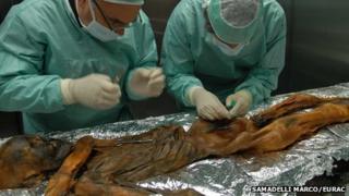 Sampling the body of Oetzi (Samadelli Marco/EURAC)