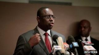 Senegalese presidential candidate Macky Sall speaks at a news conference in Dakar, Senegal, on 29 February