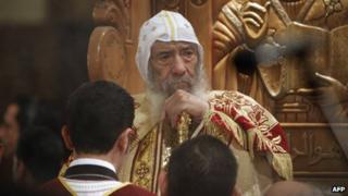 Pope of the Coptic Orthodox Church of Alexandria Shenouda III in Cairo on April 7, 2011