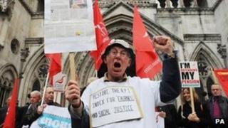Protesters outside the High Court