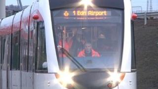 Tram on track at Gogar