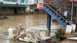 Floodwaters inundate the tourist town of Nadi on the island of Viti Levu in Fiji on 2 April, 2012