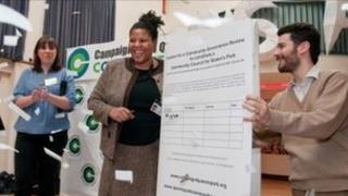 (From left) Emma Sweeney, Angela Singhate and community development worker Fabian Sharp