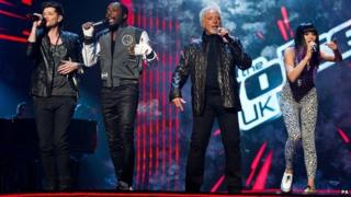 Danny O'Donoghue, will.i.am, Tom Jones and Jessie J perform together on BBC's The Voice