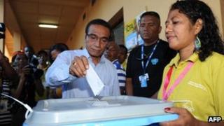 East Timor's opposition party presidential candidate Francisco Guterres "Lu Olo" at a polling centre in Dili on 16 April, 2012