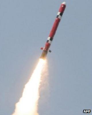 Undated handout picture released on 19 April, 2012 in Seoul by South Korean Defence Ministry via Yonhap shows the test-launch of its new cruise missile